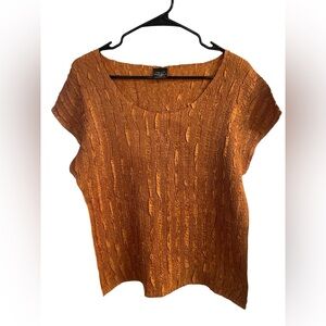 Vintage Magic Scarf Crinkle Top Rust Y2K Stretch XL - 2X Pleated Travel Shirt